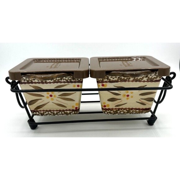 Temp-Tations by Tara Ramekins Square Serving Bowls 10oz w/Lids & Metal Carrier - Picture 1 of 16